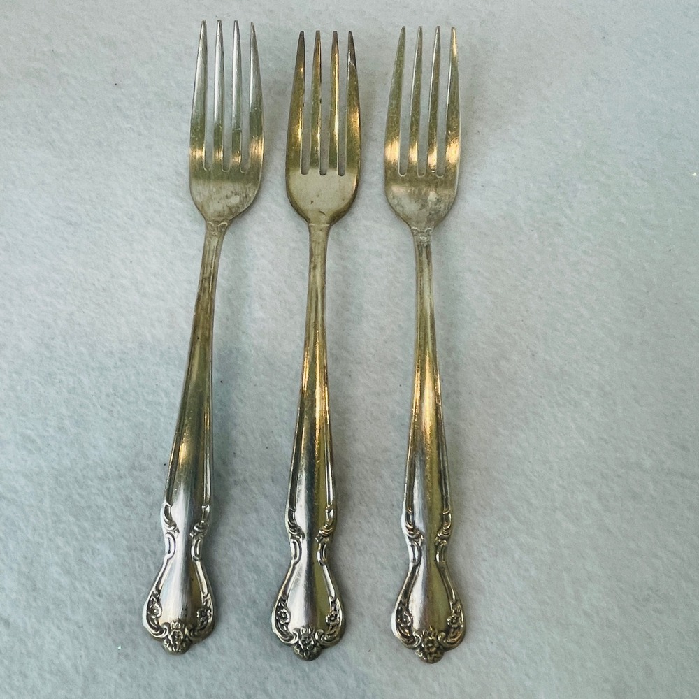 Vintage Rogers & Bro Silver Plated Dinner Forks Ornate Floral Set of 3